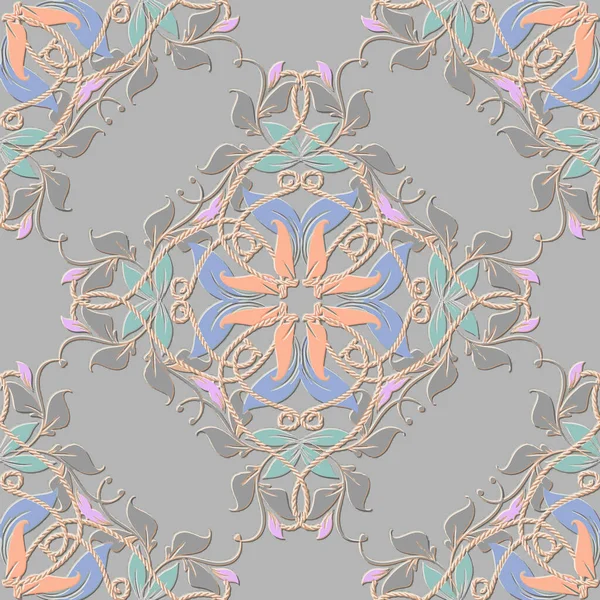 Texturiertes Floral Baroque Damast Nahtloses Muster Vektor Geprägter Remaissance Stil — Stockvektor