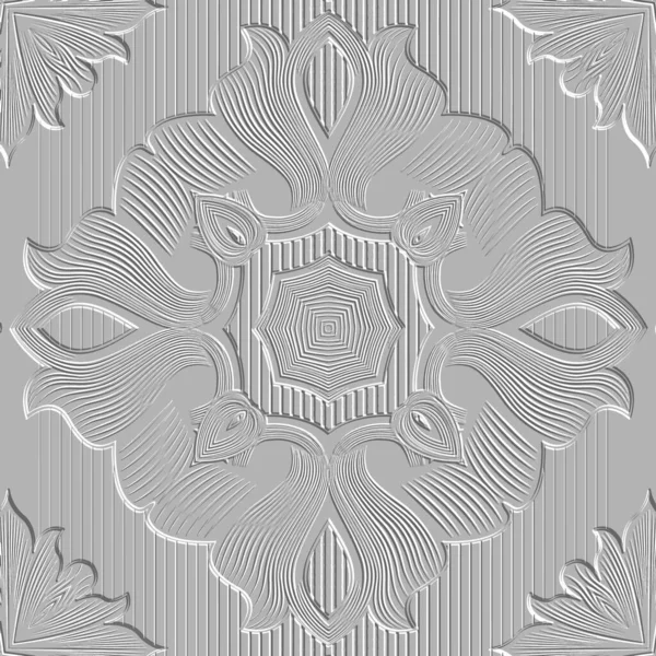 Lignes Florales Motif Sans Couture Fond Blanc Texturé Rayé Surface — Image vectorielle