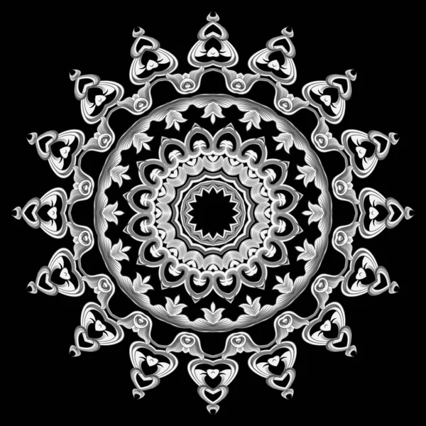 Florale Schwarze Und Weiße Linien Mandala Muster Ornamentale Blumige Vektor — Stockvektor