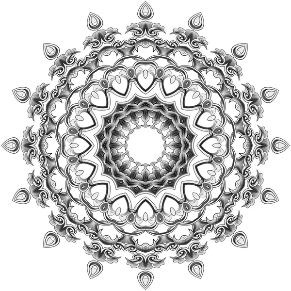 Patrón Mandala Líneas Florales Blanco Negro Fondo Vectorial Floral Ornamental — Vector de stock