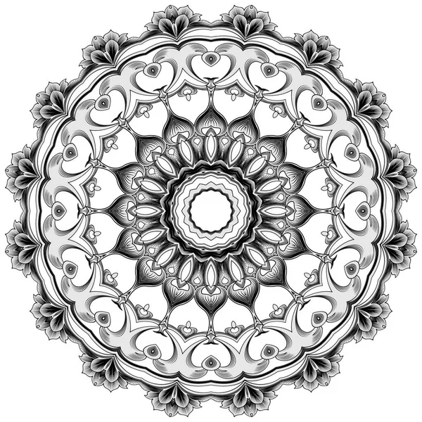 Floral Black White Lines Mandala Pattern Ornamental Flowery Vector Background — Stock vektor