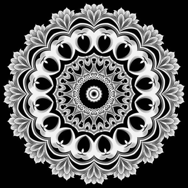 花黒と白のラインマンダラパターン 観賞用の花のベクトルの背景 華やかなラインアートラウンドの装飾 美しい花だ 装飾的なパターンの背景 曼荼羅図の装飾 — ストックベクタ