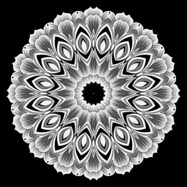 Bloemen Zwart Wit Lijnen Mandala Patroon Decoratieve Bloemrijke Vector Achtergrond — Stockvector