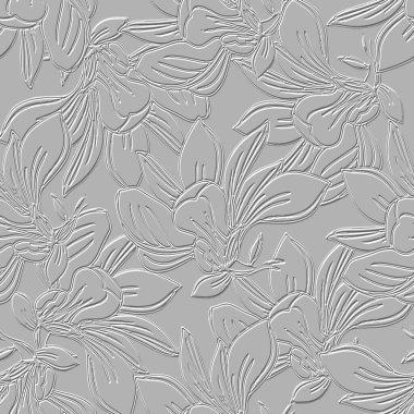 3 boyutlu kabartmalı orkide çiçekleri pürüzsüz desen. Dokulu güzel çizgiler çiçek kabartma arka planı. Kabartma arkaplanını tekrarla. Kabartma efektli üç boyutlu sonsuz yüzey süsü. Çizgi sanatı egzotik çiçekler.