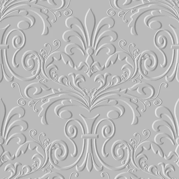 Bloemen Emboss Naadloos Patroon Getande Vintage Witte Achtergrond Getextureerde Herhaling — Stockvector