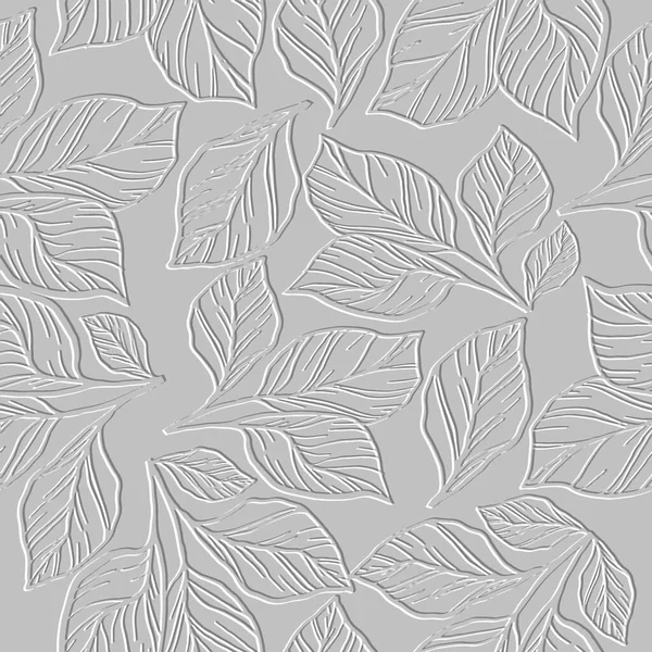 Embossed Floral Lines Seamless Pattern Ornamental Leafy Relief Background Repeat — Archivo Imágenes Vectoriales