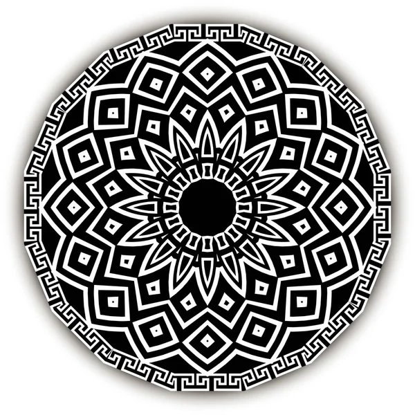 Mandala Ancient Ornament Vector Isolated Black Meander Pattern White Background — Wektor stockowy