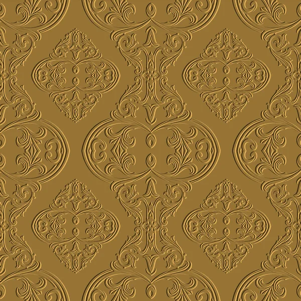 Floral Emboss Seamless Pattern Embossed Golden Vintage Background Textured Repeat — Stock Vector