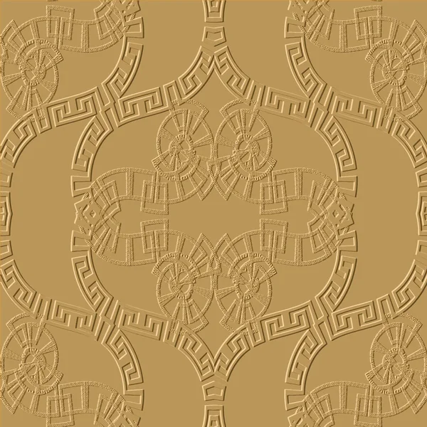 Textured Ornamental Vintage Greek Seamless Pattern Geometric Abstract Embossed Golden — Stock Vector