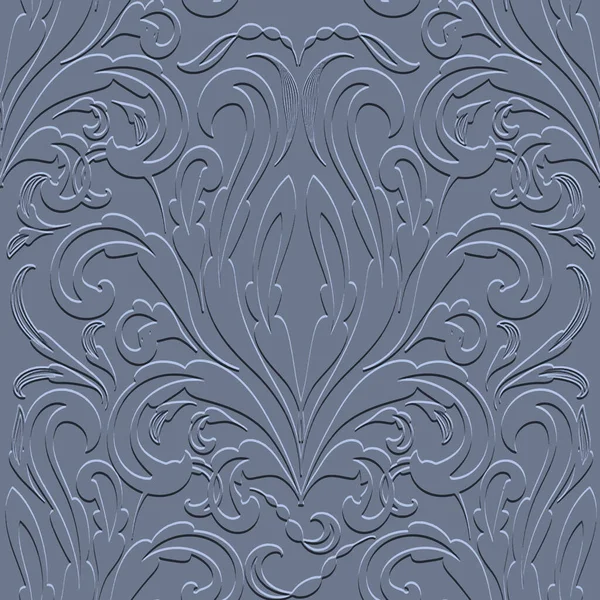 Floral Emboss Baroque Seamless Pattern Embossed Blue Background Textured Repeat — ストックベクタ