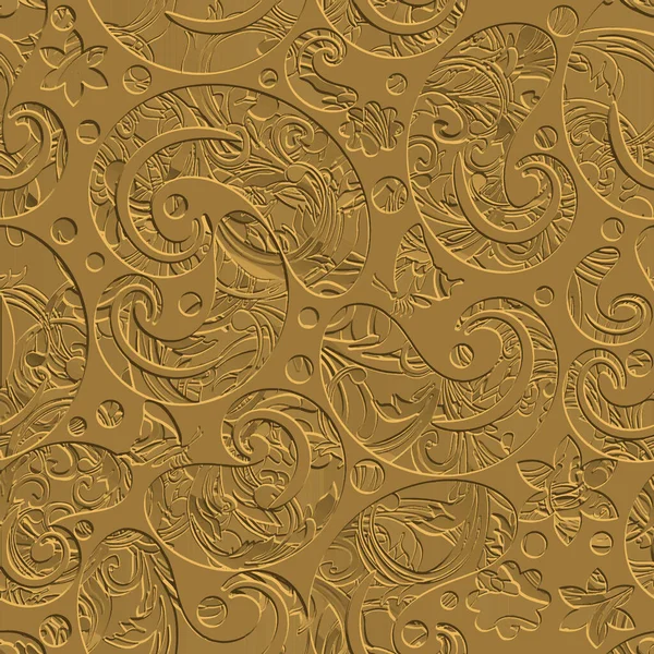 Emboss Paisley Seamless Pattern Textured Floral Gold Background Hand Drawn — ストックベクタ