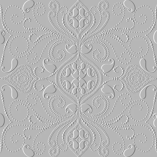 Dotted Paisley Seamless Pattern Textured Floral White Emboss Background Embossed — ストックベクタ