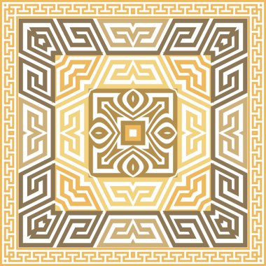 Güzel kare çerçeveler ve sınırsız desenler. Vektör modern arka plan. Yunan anahtarı, avare. Kare süslemeli altın çerçeveler, sınırlar. Soyut çerçeve kenar süsü. Sonsuz doku. Döşeme.