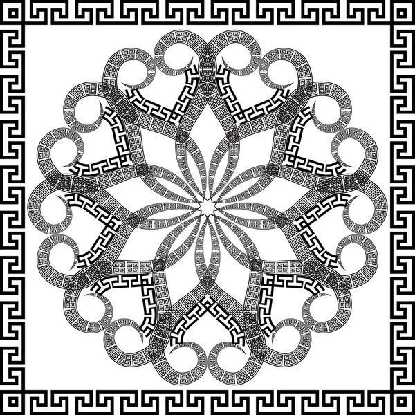 Bloemen Mandala Oude Ronde Versiering Vierkant Frame Vector Isoleerde Zwart — Stockvector
