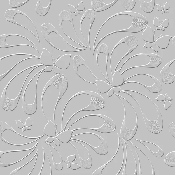 Floral Textured Emboss Seamless Pattern Abstract Embossed Line Art Flowers — Stok Vektör