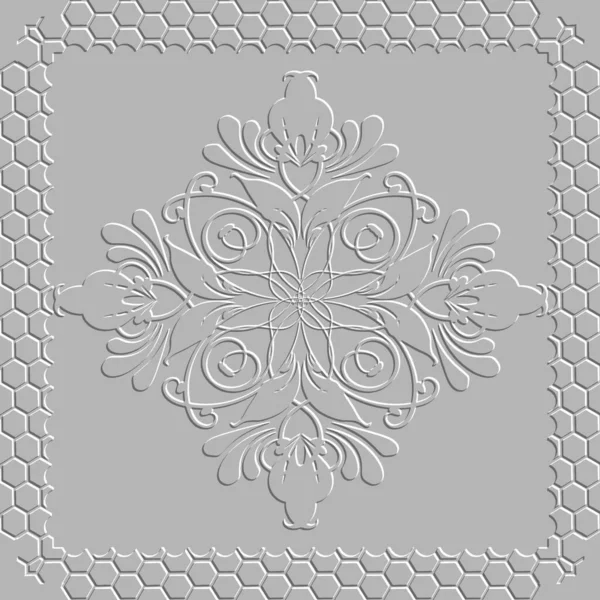 Textured Floral Vector Seamless Pattern White Embossed Background Lacy Square — Wektor stockowy