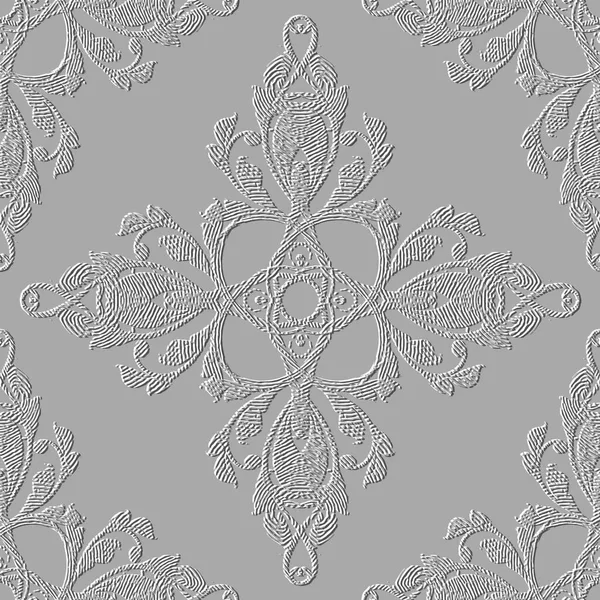 Floral Barroco Branco Sem Costura Padrão Vector Gravou Fundo Damasco — Vetor de Stock