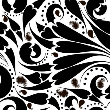 El çizimi çiçek desenli Paisley desenli. Siyah ve beyaz süslemeli etnik bir geçmişi var. Vektör arkaplanını tekrarla. Çiçekli güzel süsler desenli çiçekler, girdaplar, noktalar.