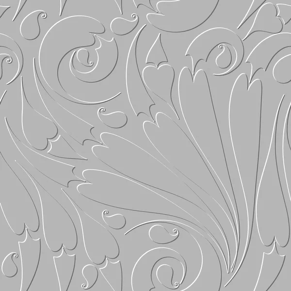 Embossed Floral Line Art Paisley Seamless Pattern Textured White Ethnic — Stockvektor