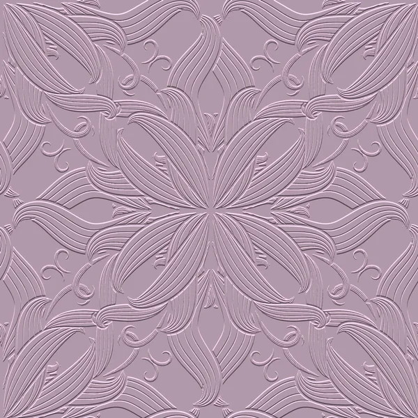 Ligne Art Texturé Complexe Motif Floral Sans Couture Ornement Embosser — Image vectorielle