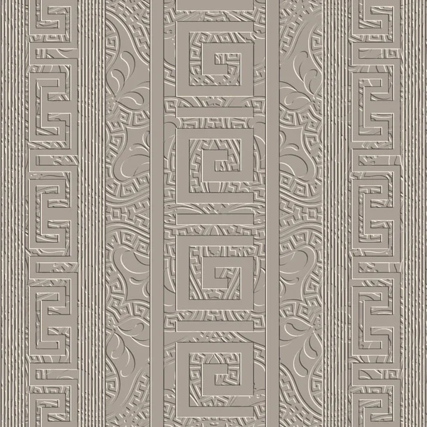 Greek Emboss Seamless Pattern Grunge Textured Floral Vector Background Relief — Stock vektor