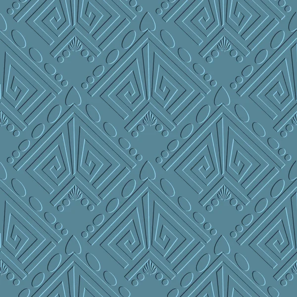 ギリシャ大使3Dシームレスなパターン 救助青の背景を強調した ギリシャ語のキーは 表面幾何学的な装飾を意味する 要約テクスチャの背景を繰り返します 無限の質感を強調します モダンな華やかなデザイン — ストックベクタ
