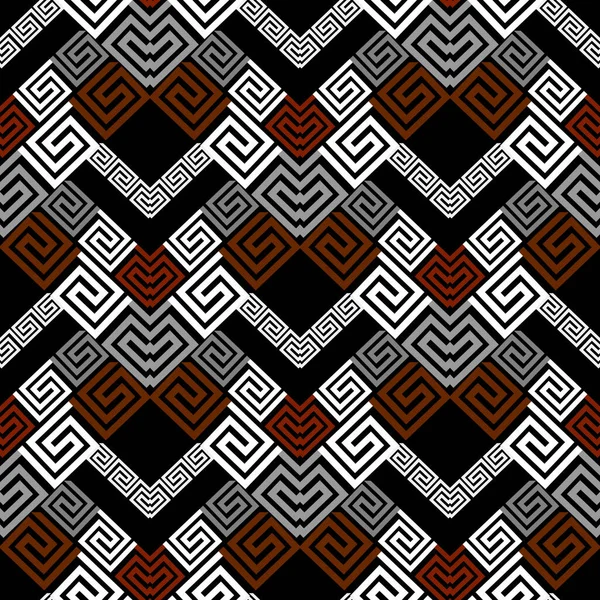 Zigzag Greek Seamless Pattern Ornamental Traditional Vector Background Patterned Repeat — Vetor de Stock