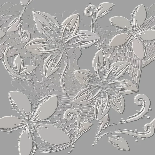 Embossed White Floral Seamless Pattern Textured Beautiful Flowers Relief Background — Archivo Imágenes Vectoriales