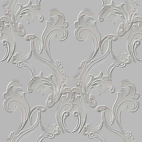 Floral Baroque White Seamless Pattern Embossed Leafy Background Repeat Emboss — Vettoriale Stock