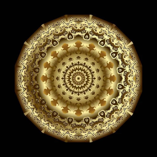 Mandala Floral Arabic Ornament Vector Gold Arabesque Style Pattern Black — ストックベクタ