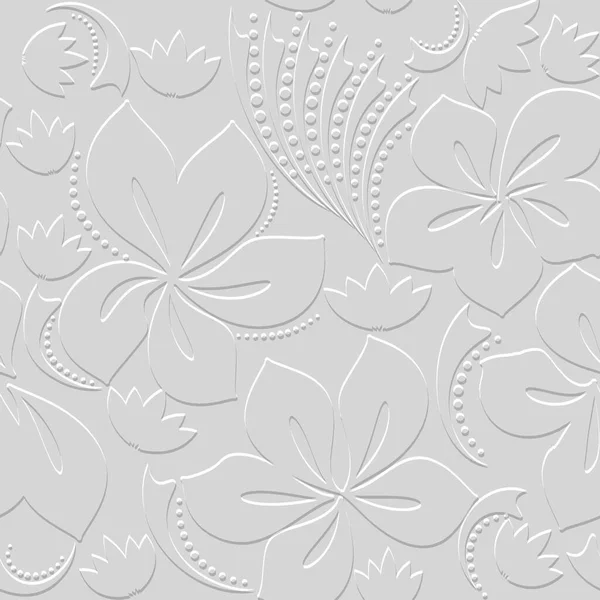 Embossed Flowers Seamless Pattern Textured Beautiful Drawing Flowers Relief Background — ストックベクタ