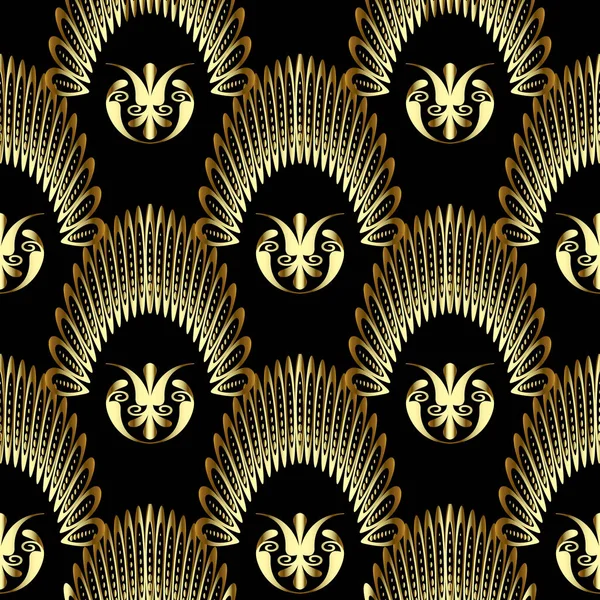 Luxury Floral Deco Seamless Pattern Black Gold Beautiful Ornamental Vector — 스톡 벡터