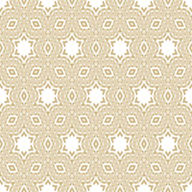 Geometrik yapılandırılmış, pürüzsüz desen. Zarif Arap tarzı vektör arka planı. Moda dekoratif arka planı tekrarla. Simetrik altın Yunan süslemeleri. Geometrik şekiller, yıldızlar, çizgiler. Dekorasyon tasarımı.