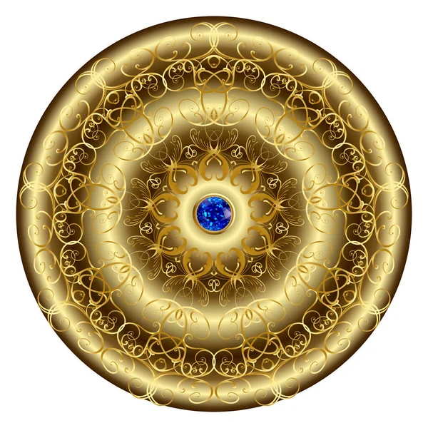 Gold Jewelry Mandala Pattern Blue Sapphire Floral Mandala Vintage Lines — Image vectorielle