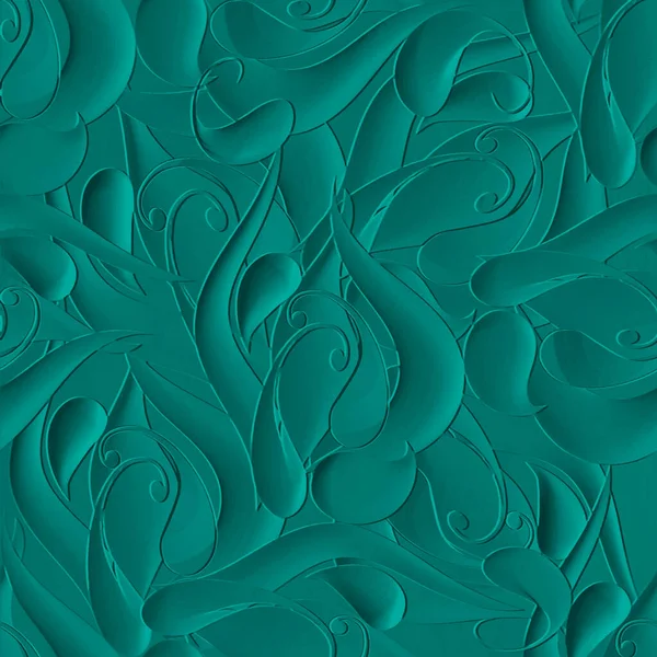 Getextureerde Reliëf Paisley Naadloos Patroon Embossed Bloemen Etnische Blauwe Achtergrond — Stockvector