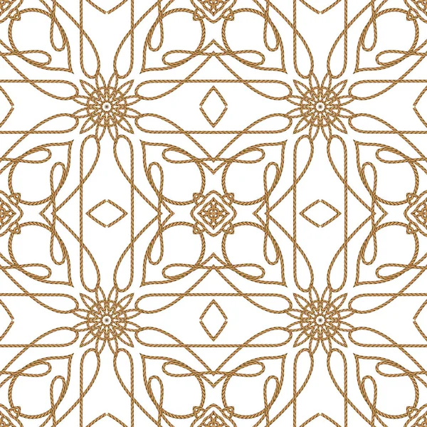 Golden Strings Floral Seamless Pattern White Background Beautiful Lacy Ornaments — Image vectorielle