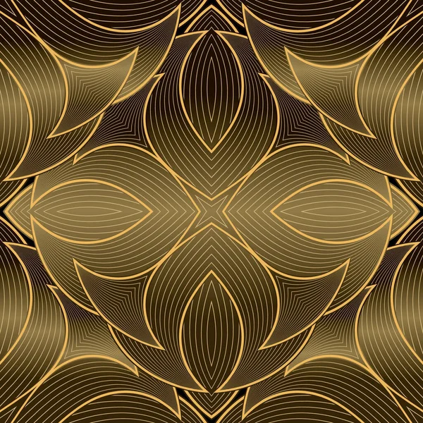 Floral Gold Lines Seamless Pattern Liner Flowers Ornamental Vector Background — Stockvektor