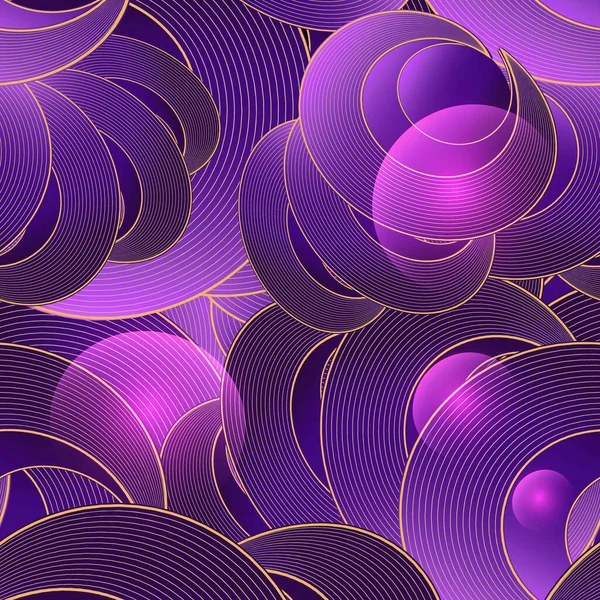 Circles Seamless Pattern Lines Circles Glowing Violet Background Repeat Illuminated — Stockvector