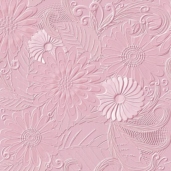 Embossed Blossom Daisy Chamomile Flowers Seamless Pattern Textured Beautiful Flowers — Stockvector