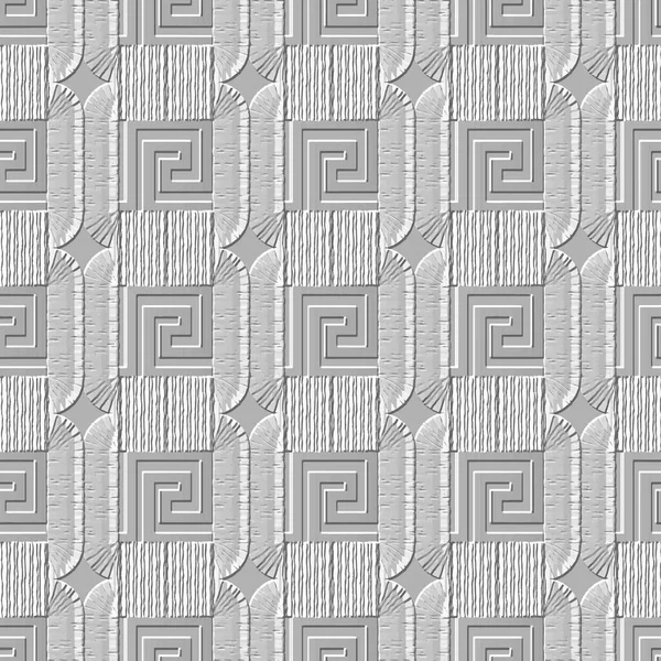 Emboss Greek Seamless Pattern Embossed Relief White Background Greek Key — 图库矢量图片