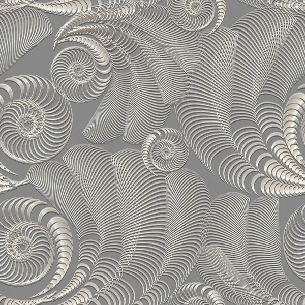 Spirals Fractals Surface Seamless Pattern Textured Ornamental Relief Emboss Background — Vector de stock