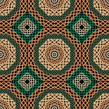 Celtic braided seamless pattern. Mandalas. Tribal ethnic traditional vector background. Braided ornaments. Colorful repeat decorative backdrop. Beautiful ornamental textured design. Endless texture.