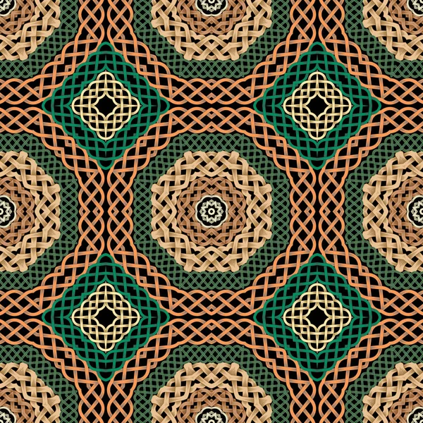 Celtic Braided Seamless Pattern Mandalas Tribal Ethnic Traditional Vector Background — Stockvektor