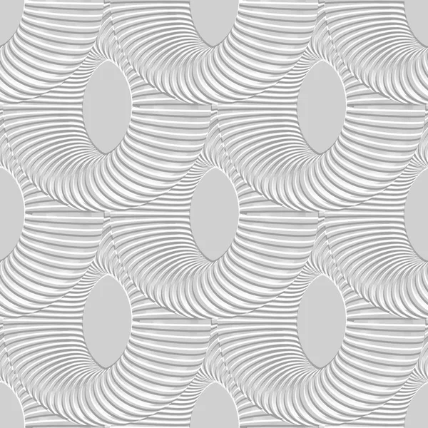 Textured White Spirals Circles Fractals Seamless Pattern Emboss Geometric Futuristic — Stockvektor