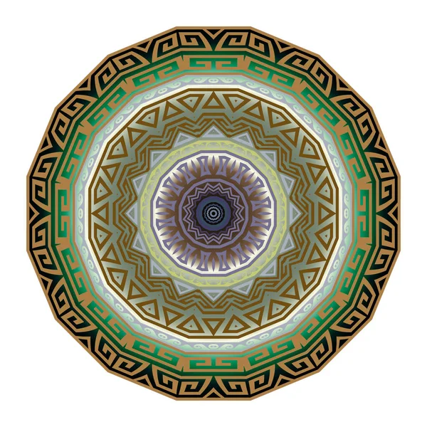 Mandala Redondo Colorido Fondo Griego Tribal Vector Étnico Mandala Floral — Archivo Imágenes Vectoriales