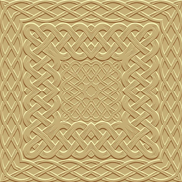 テクスチャ化されたエンボス3Dセルティックシームレスパターン 正方形の枠 グランジエンボス加工光ベクトルの背景 表面部族の民族的背景を繰り返します 装飾的な救済編組装飾 無限の3Dテクスチャ — ストックベクタ