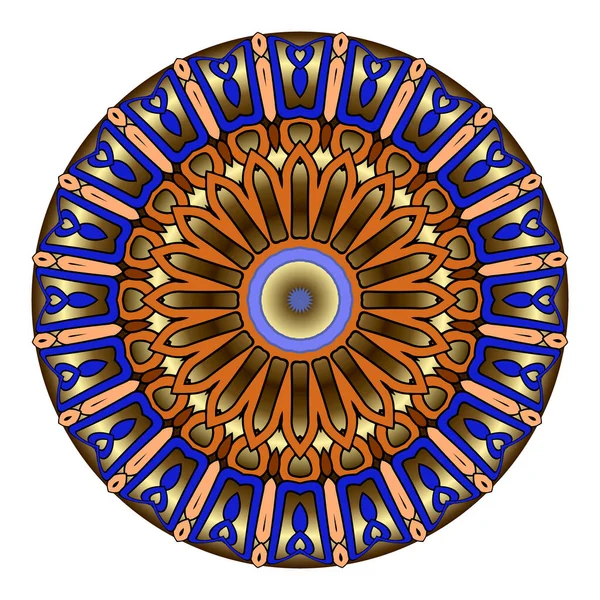 花の3Dマンダラ 丸いラインアートの表面パターン 部族の民族の美しいベクトルの背景 フラクタルカラフルな円のパターン 花の孤立線の装飾 金の豪華な3Dマンダラのデザインを整理 — ストックベクタ
