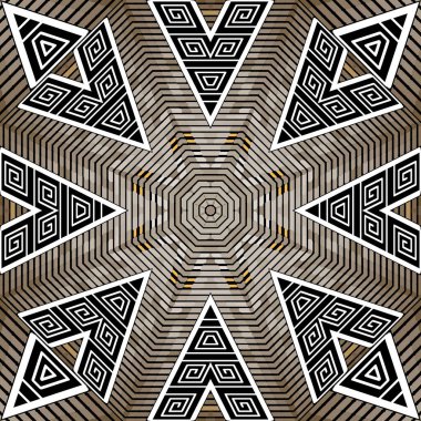 Çizgili yarım tonlu, pürüzsüz desenli. Zigzag süslemeli geometrik etnik arka plan. Yunanca tekrarlanan kabile arkaplanı. Çizgili, çizgili, zig zag, geometrik şekilli modern yarım ton süslemeleri.