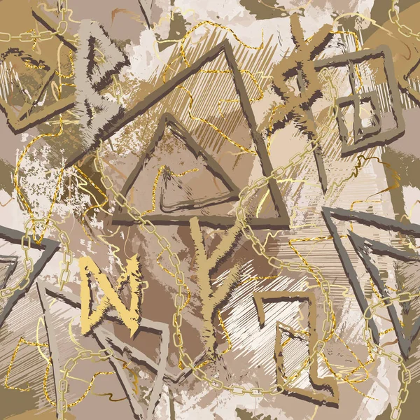 Художественные Мазки Кистью Символизируют Бесшовный Узор Золотые Цепи Акварель Гранж — стоковый вектор