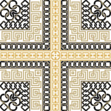 Zincirler kusursuz desen. Süslü trend vektör arka planı. Renkli desenli ekose tartan arka planı. Zincirli süsler. Beyaz üzerine dekoratif geometrik tasarım. Yunan anahtarı, avare. Sonsuz doku.